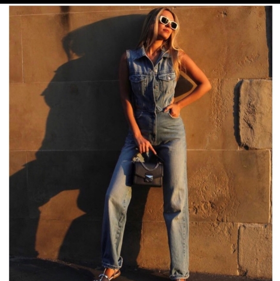 Zara Full Length Cut Out Denim Jumpsuit - Picture 9 of 9